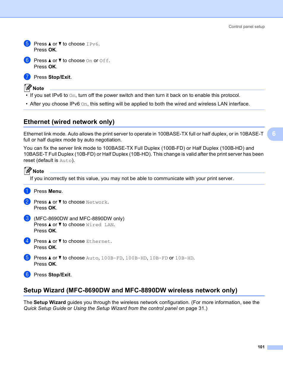 Ethernet (wired network only) | Brother MFC 8480DN User Manual | Page 112 / 249