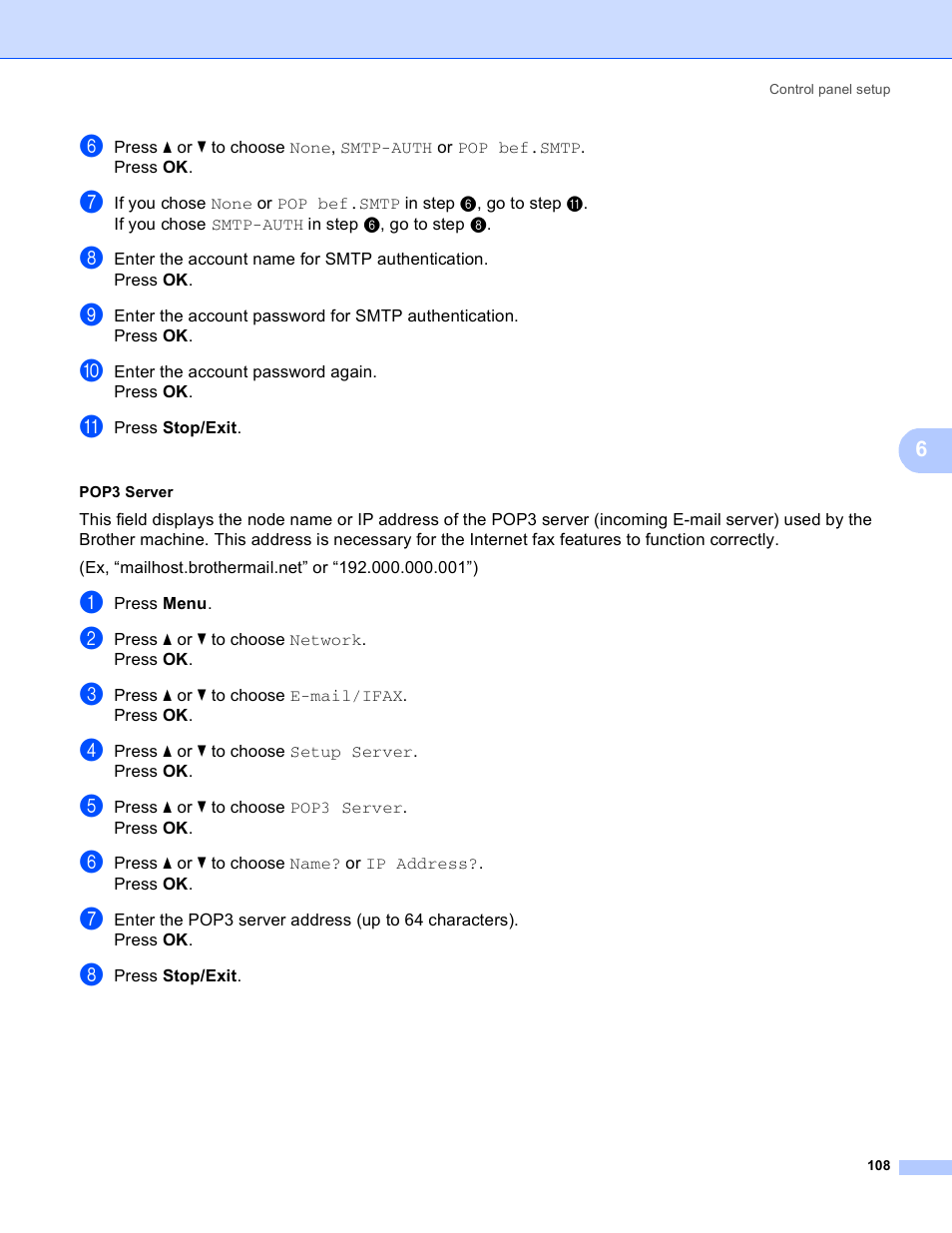 Pop3 server | Brother MFC 8480DN User Manual | Page 119 / 249