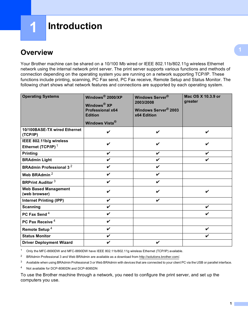 1 introduction, Overview, Introduction | Brother MFC 8480DN User Manual | Page 12 / 249