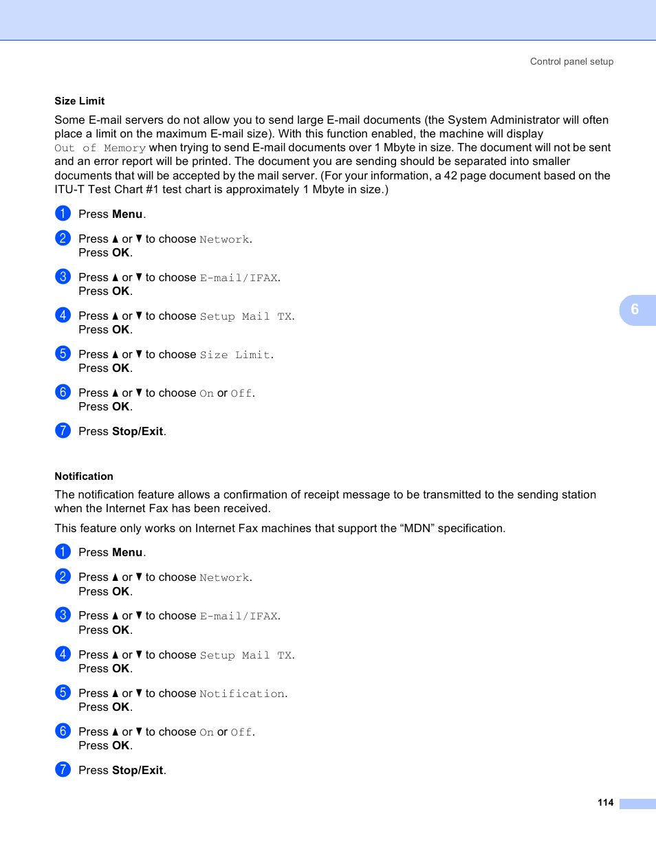 Size limit, Notification | Brother MFC 8480DN User Manual | Page 125 / 249