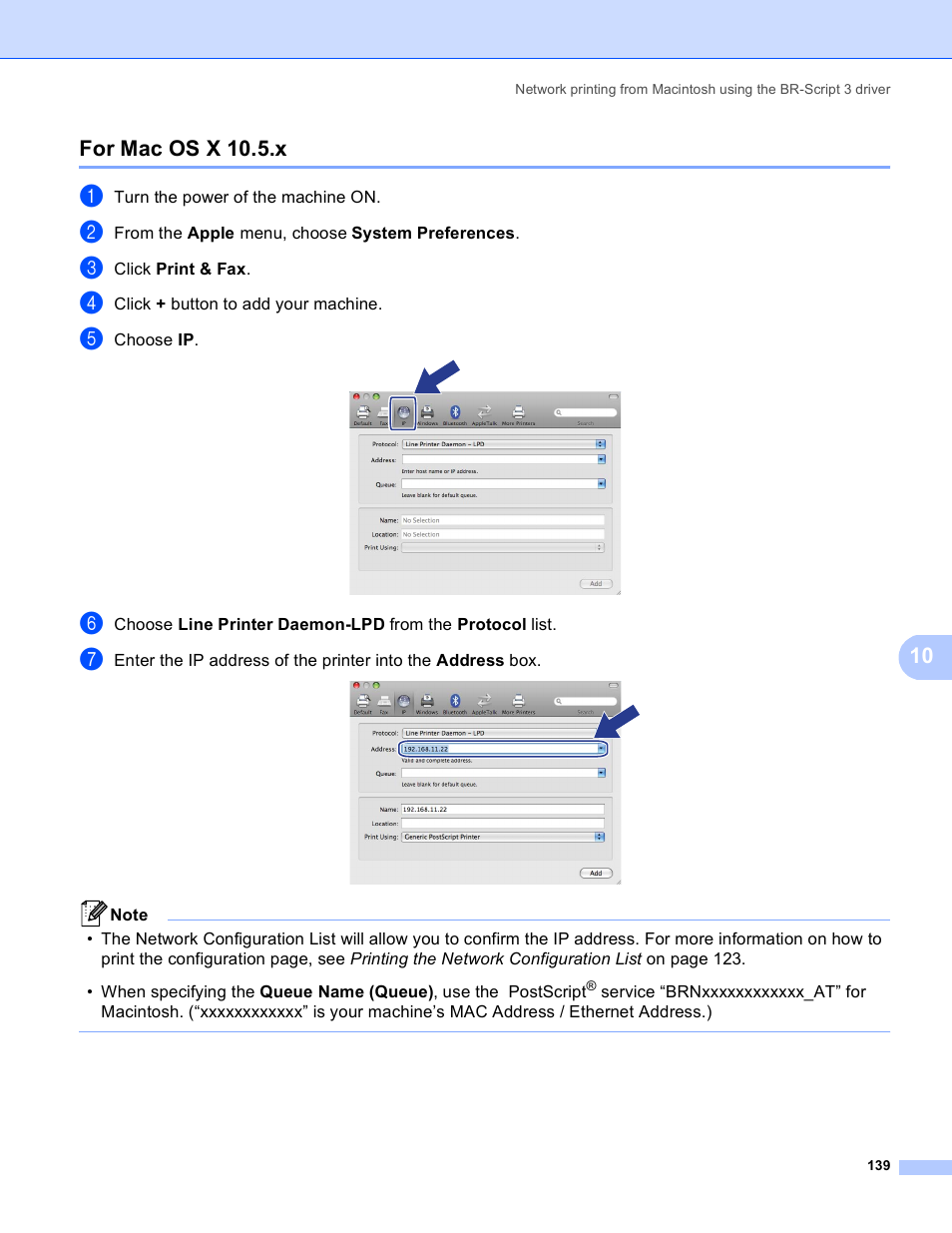For mac os x 10.5.x | Brother MFC 8480DN User Manual | Page 150 / 249