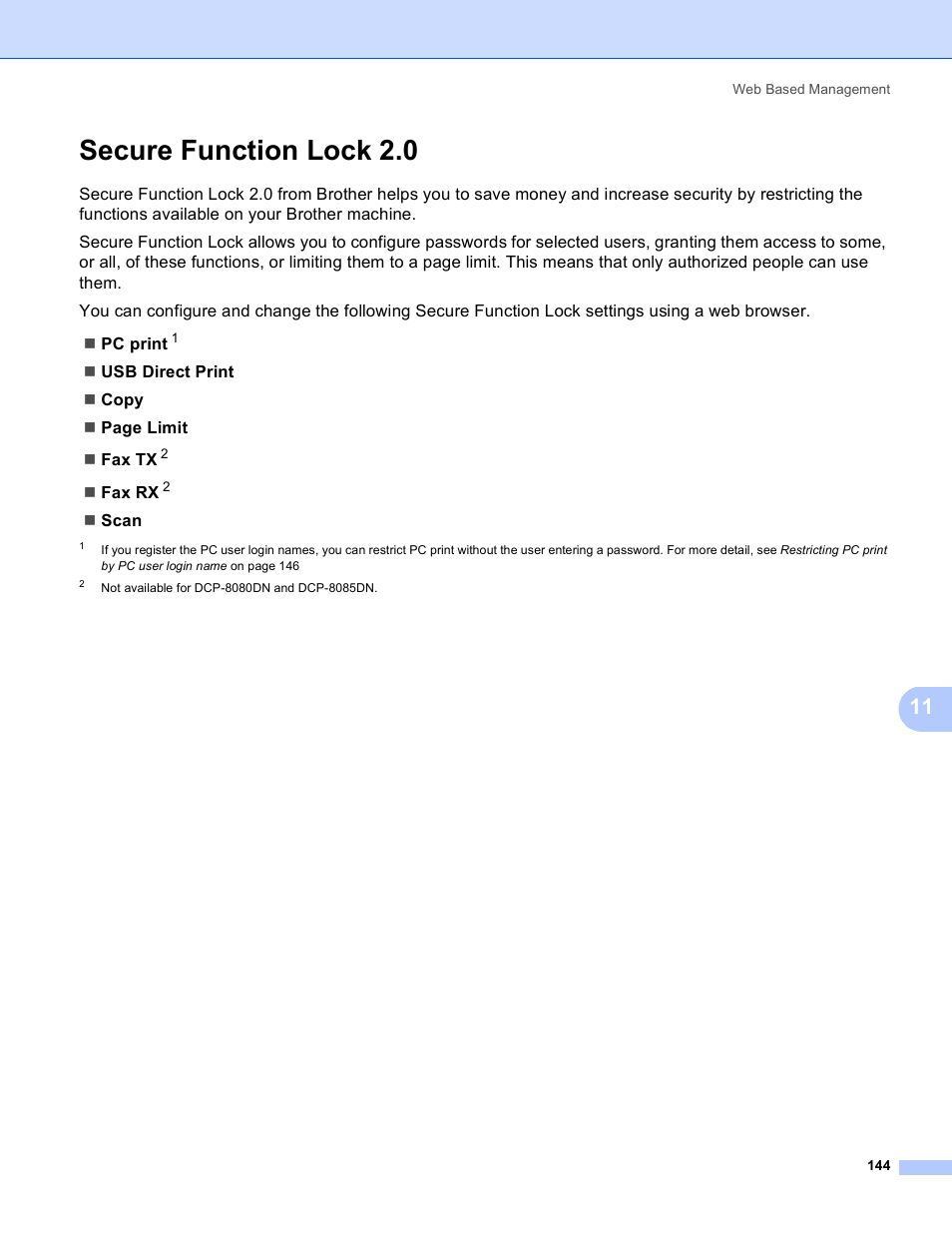 Secure function lock 2.0 | Brother MFC 8480DN User Manual | Page 155 / 249