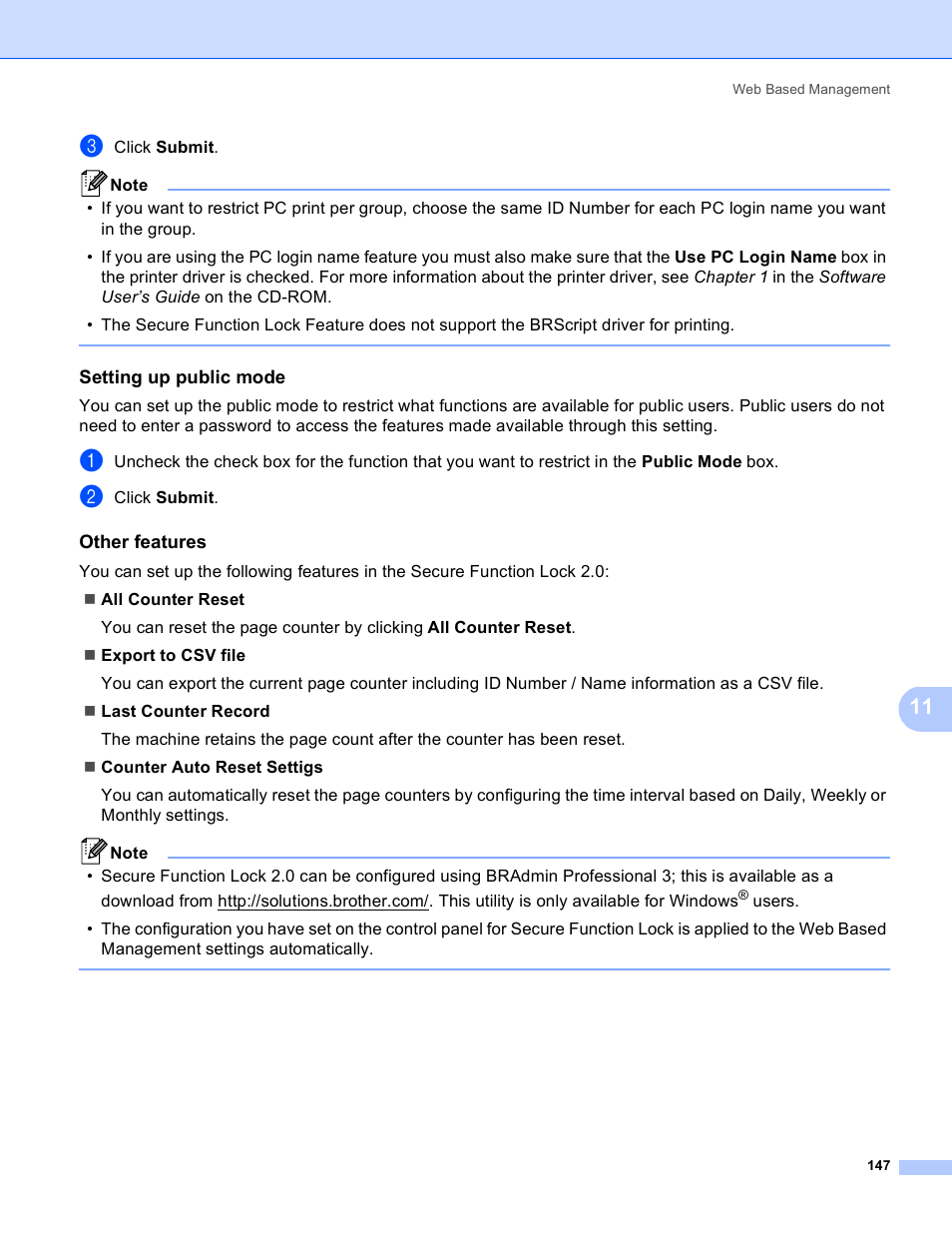 Setting up public mode, Other features | Brother MFC 8480DN User Manual | Page 158 / 249