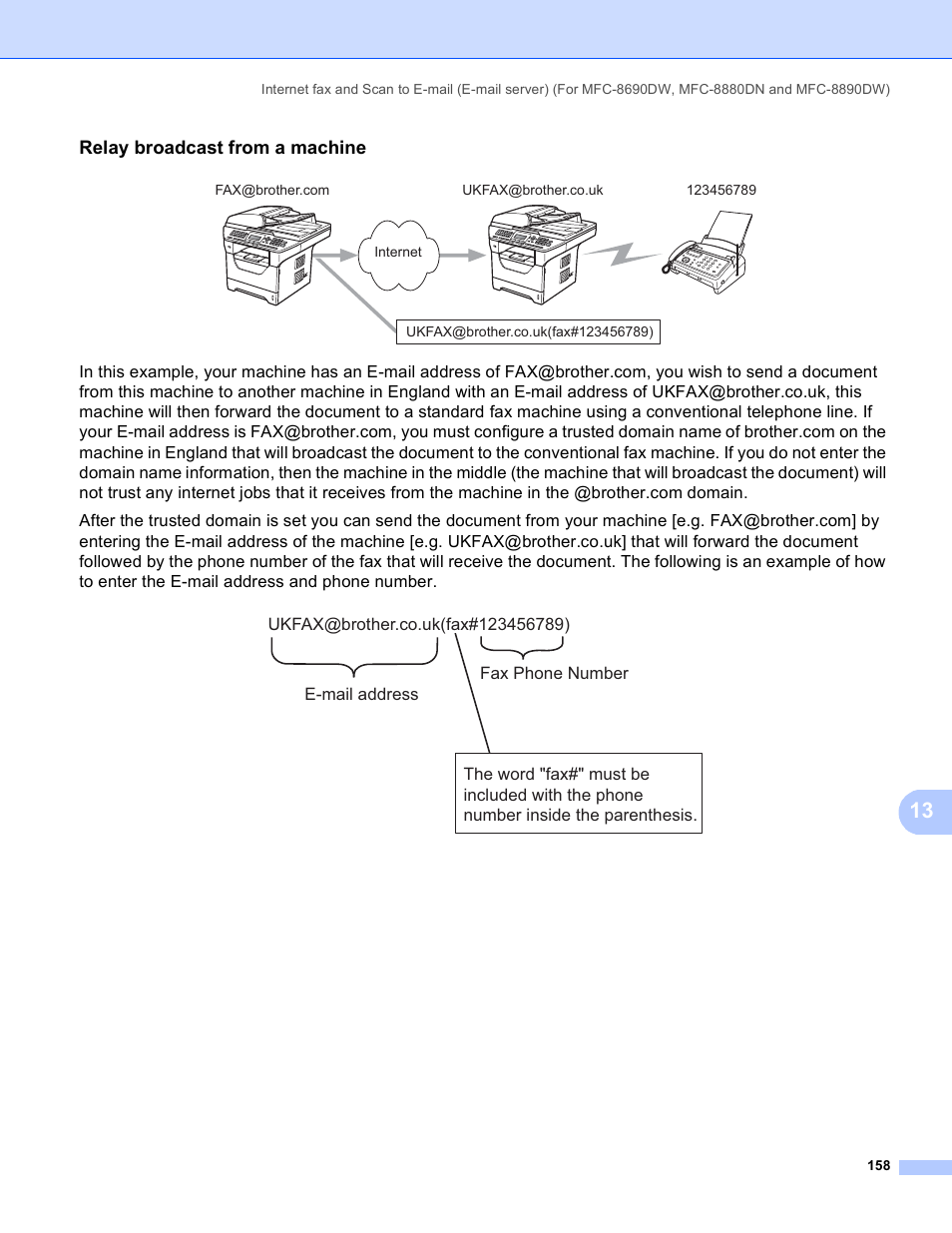 Relay broadcast from a machine | Brother MFC 8480DN User Manual | Page 169 / 249