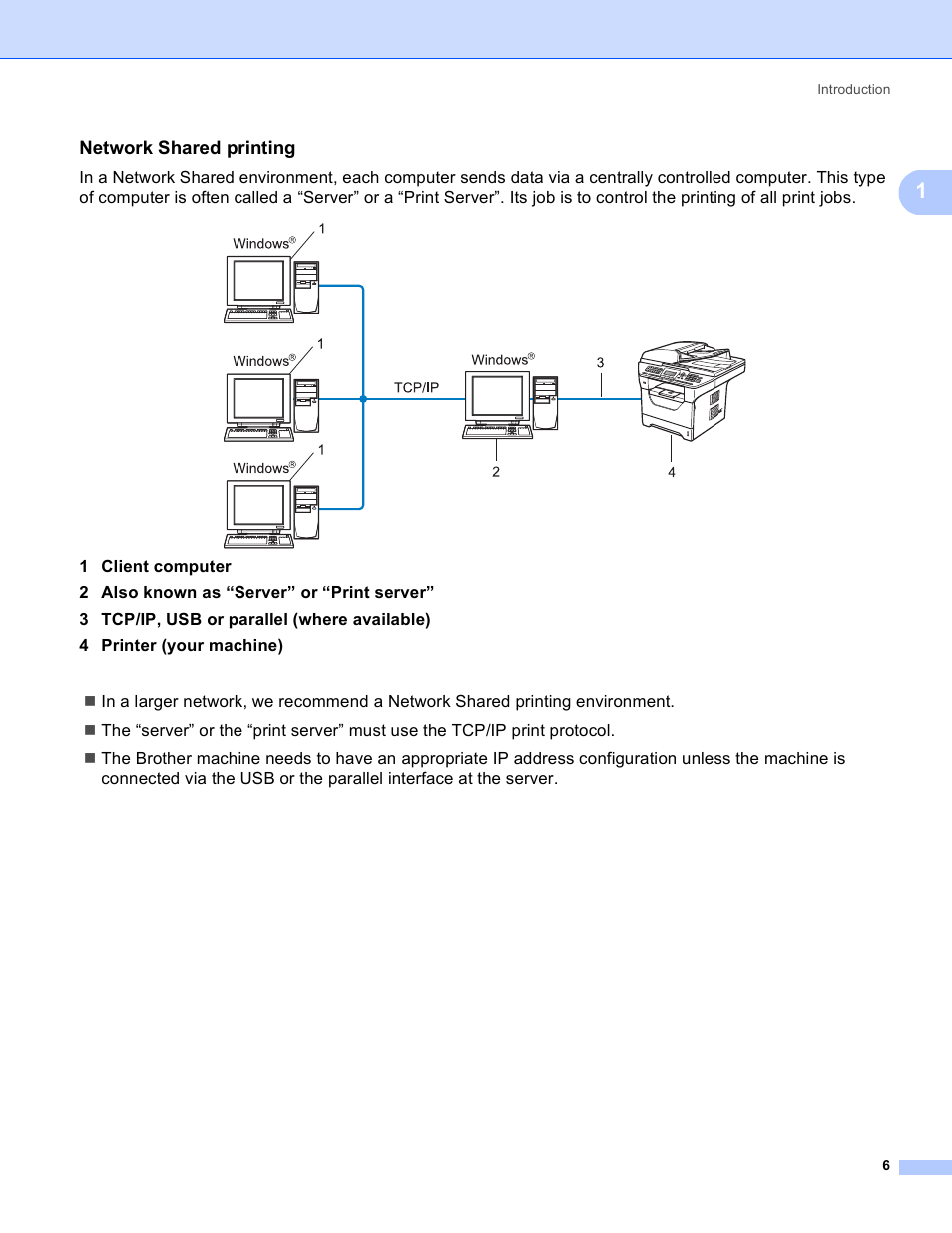 Network shared printing | Brother MFC 8480DN User Manual | Page 17 / 249