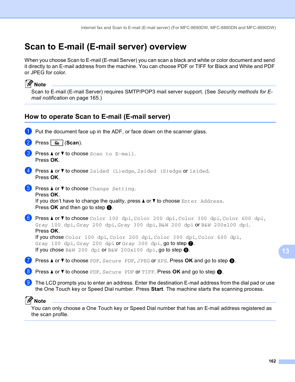 Scan to e-mail (e-mail server) overview, How to operate scan to e-mail (e-mail server) | Brother MFC 8480DN User Manual | Page 173 / 249
