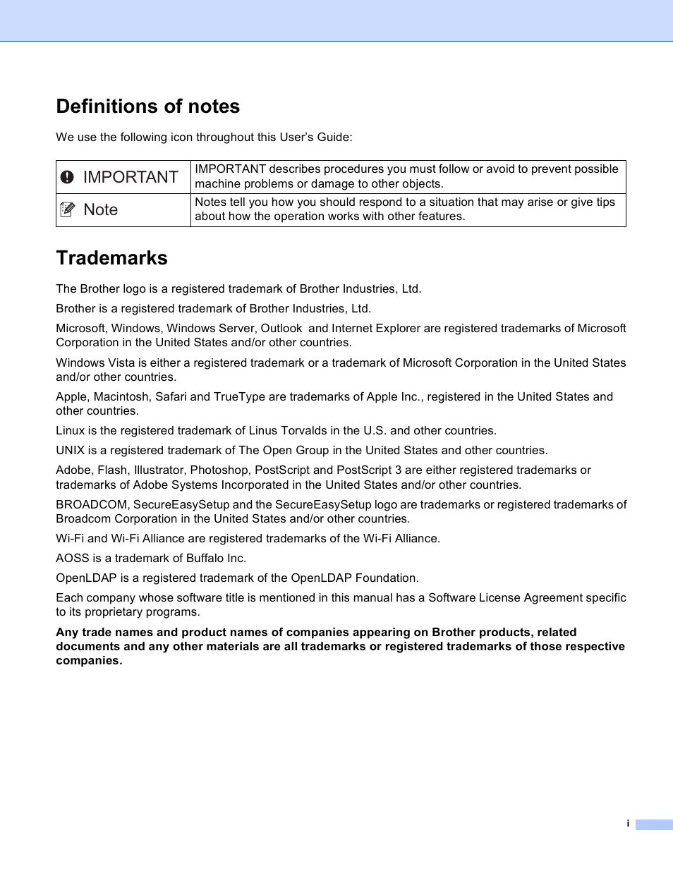 Trademarks | Brother MFC 8480DN User Manual | Page 2 / 249