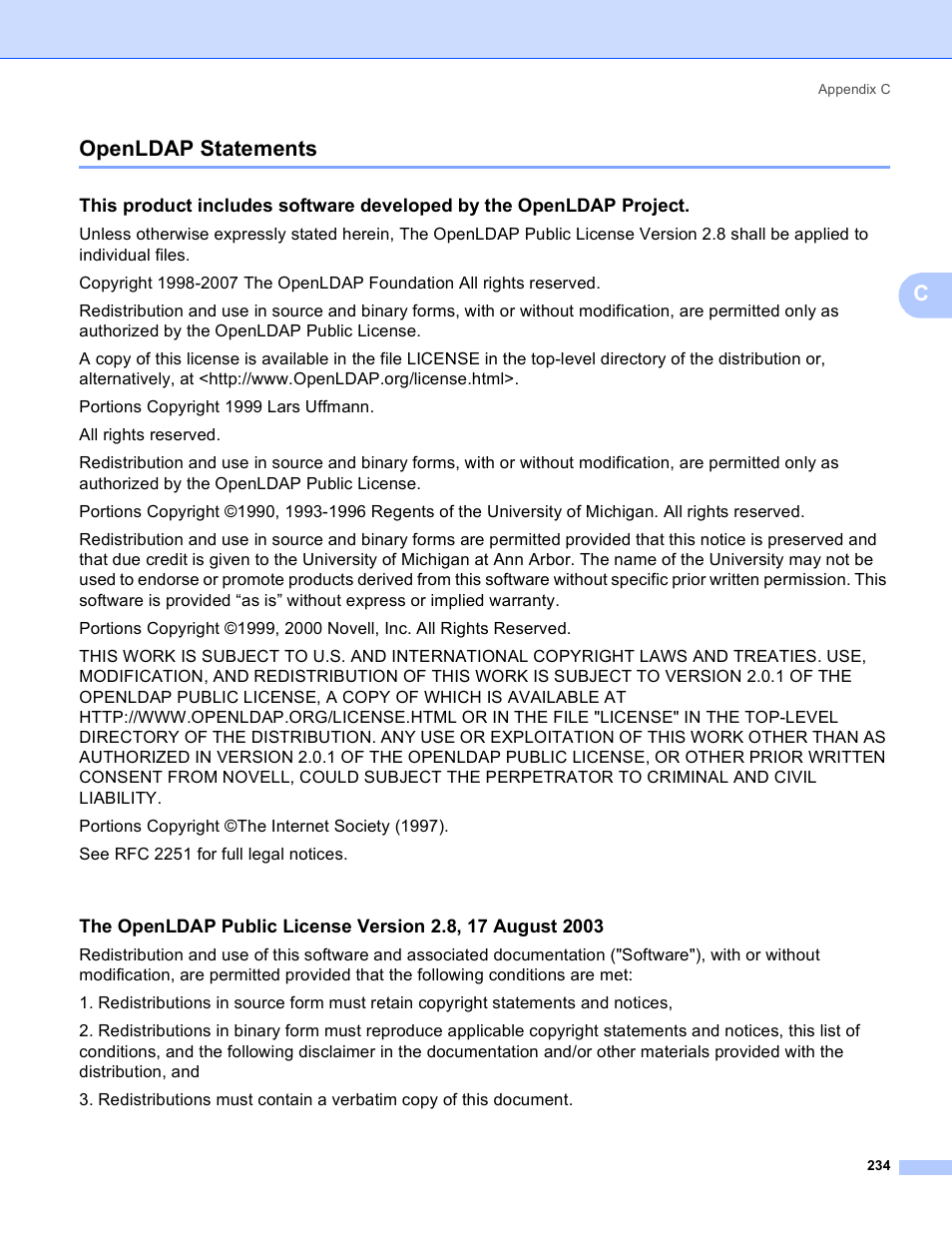 Openldap statements, Copenldap statements | Brother MFC 8480DN User Manual | Page 245 / 249