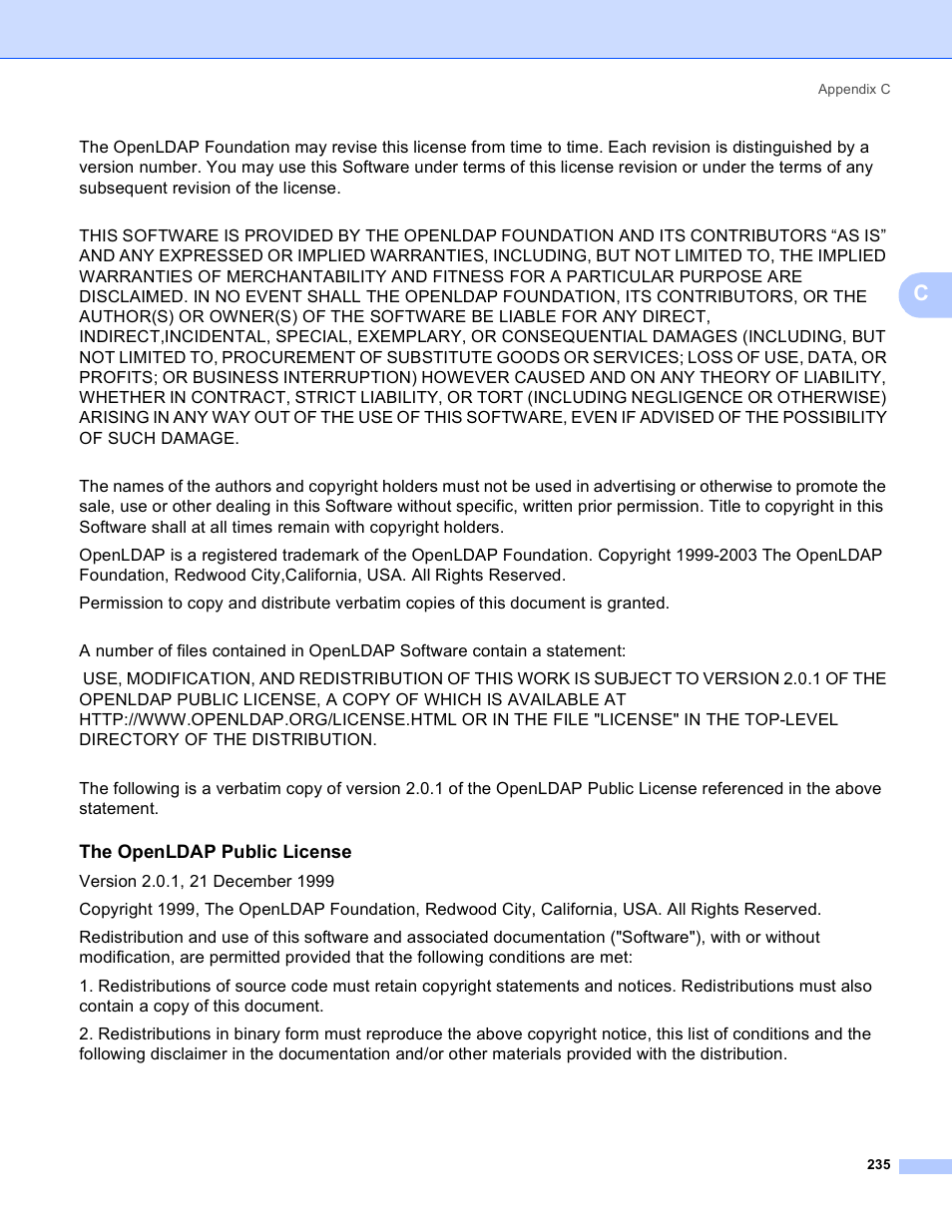 The openldap public license | Brother MFC 8480DN User Manual | Page 246 / 249