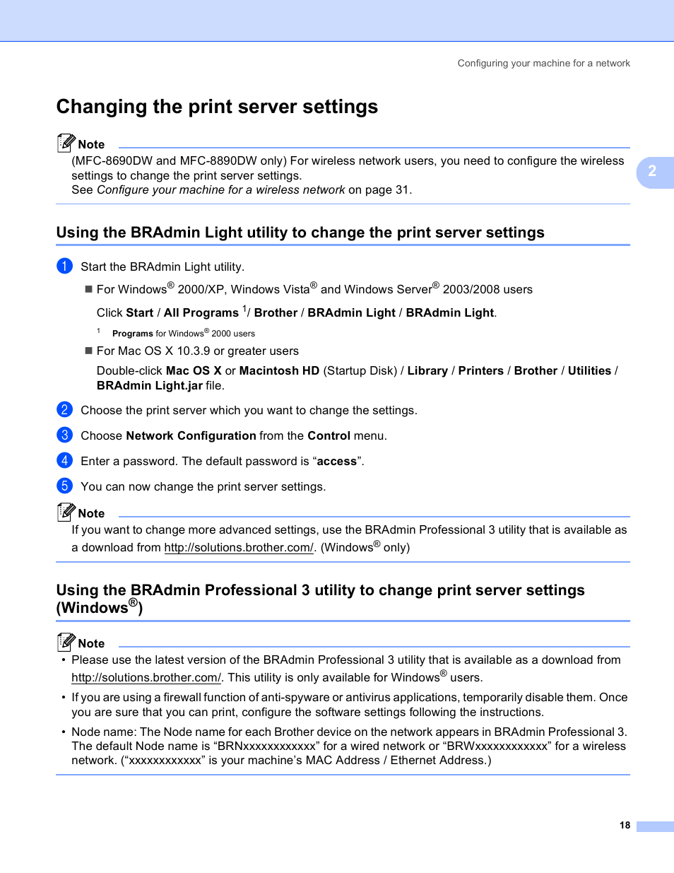 Changing the print server settings, Windows | Brother MFC 8480DN User Manual | Page 29 / 249