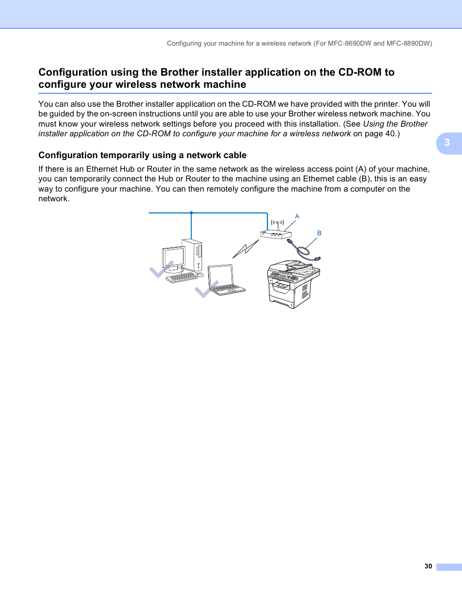 Configuration temporarily using a network cable, Network machine | Brother MFC 8480DN User Manual | Page 41 / 249