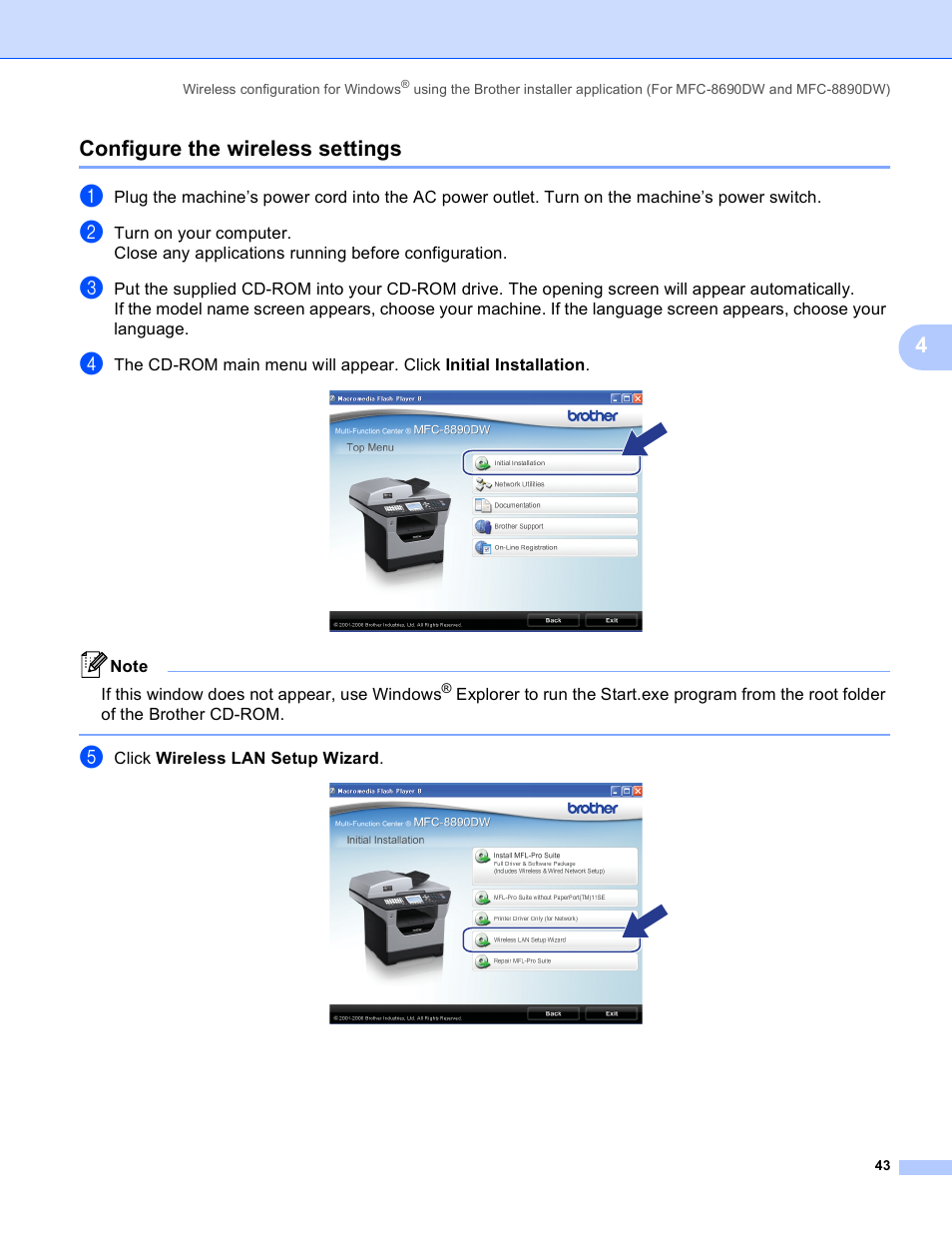 Configure the wireless settings, 4configure the wireless settings | Brother MFC 8480DN User Manual | Page 54 / 249