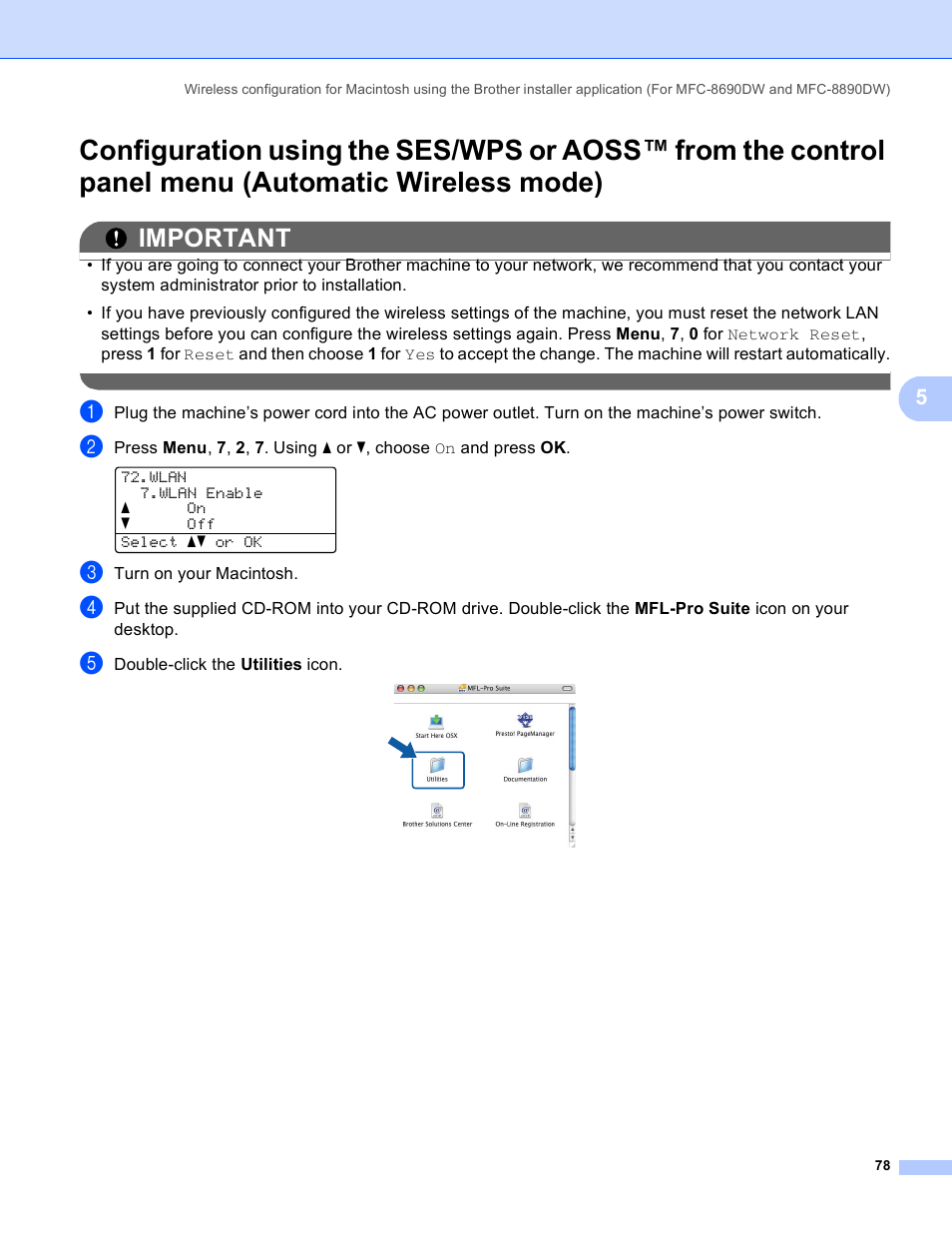 Automatic wireless mode), Important | Brother MFC 8480DN User Manual | Page 89 / 249
