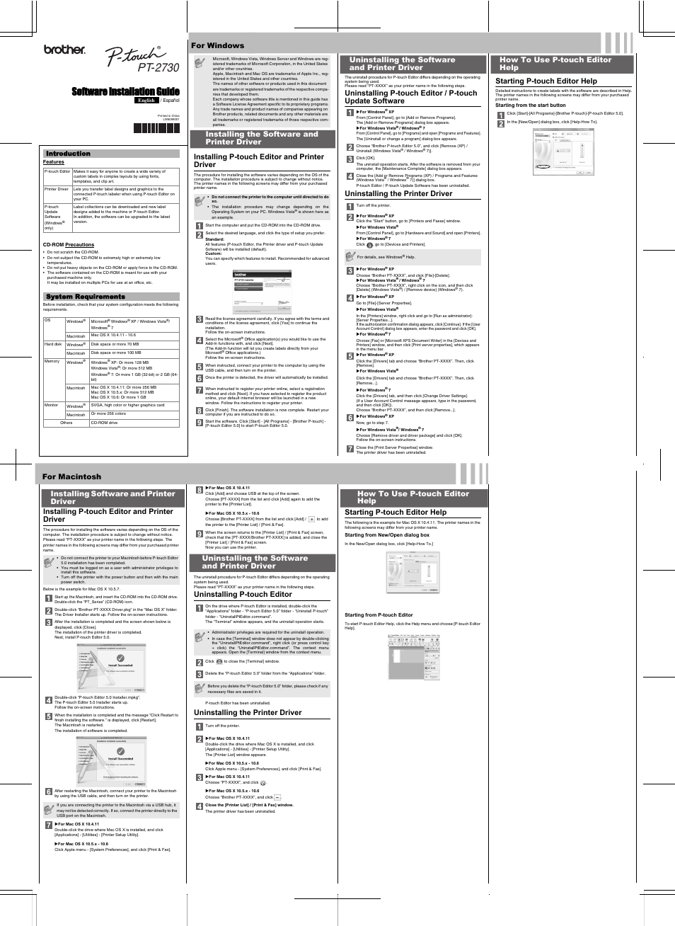 Brother PT-2730 User Manual | 1 page