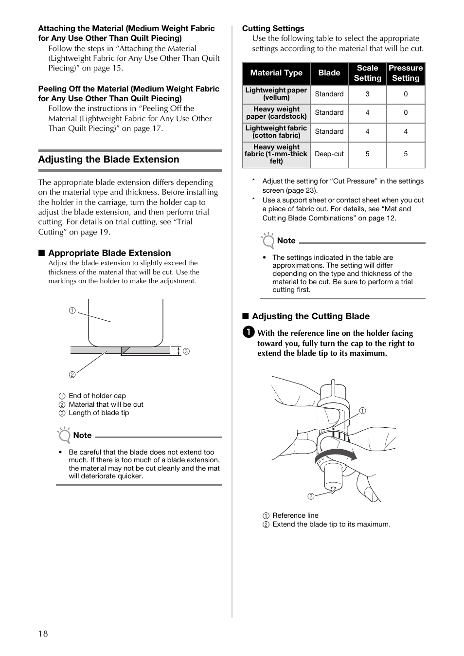 Adjusting the blade extension | Brother CM100DM User Manual | Page 20 / 72