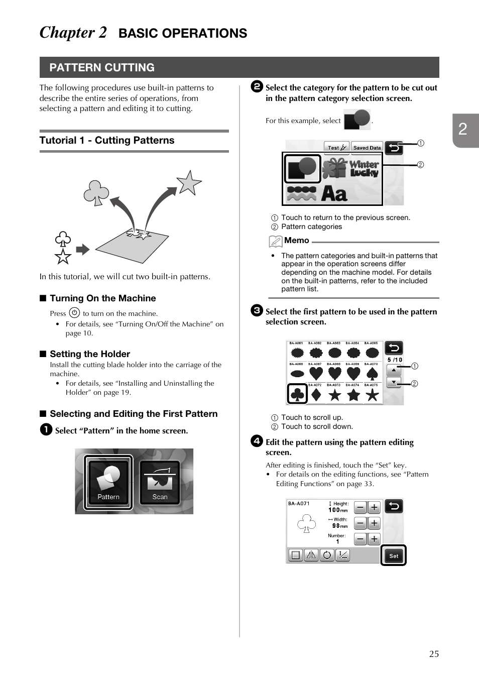 2chapter 2, Basic operations, Pattern cutting | Tutorial 1 - cutting patterns | Brother CM100DM User Manual | Page 27 / 72