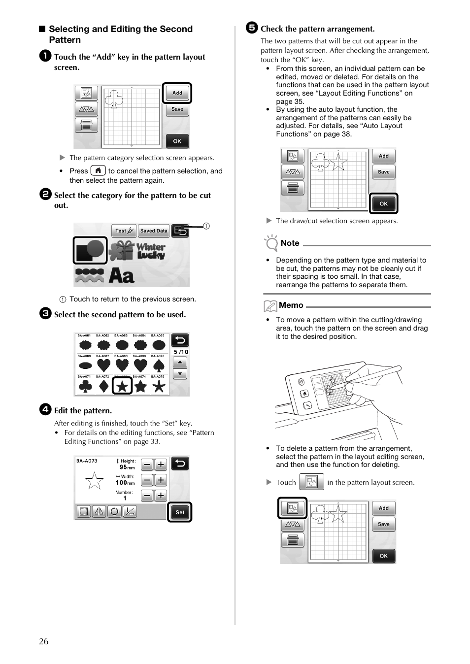 26 ■ selecting and editing the second pattern | Brother CM100DM User Manual | Page 28 / 72