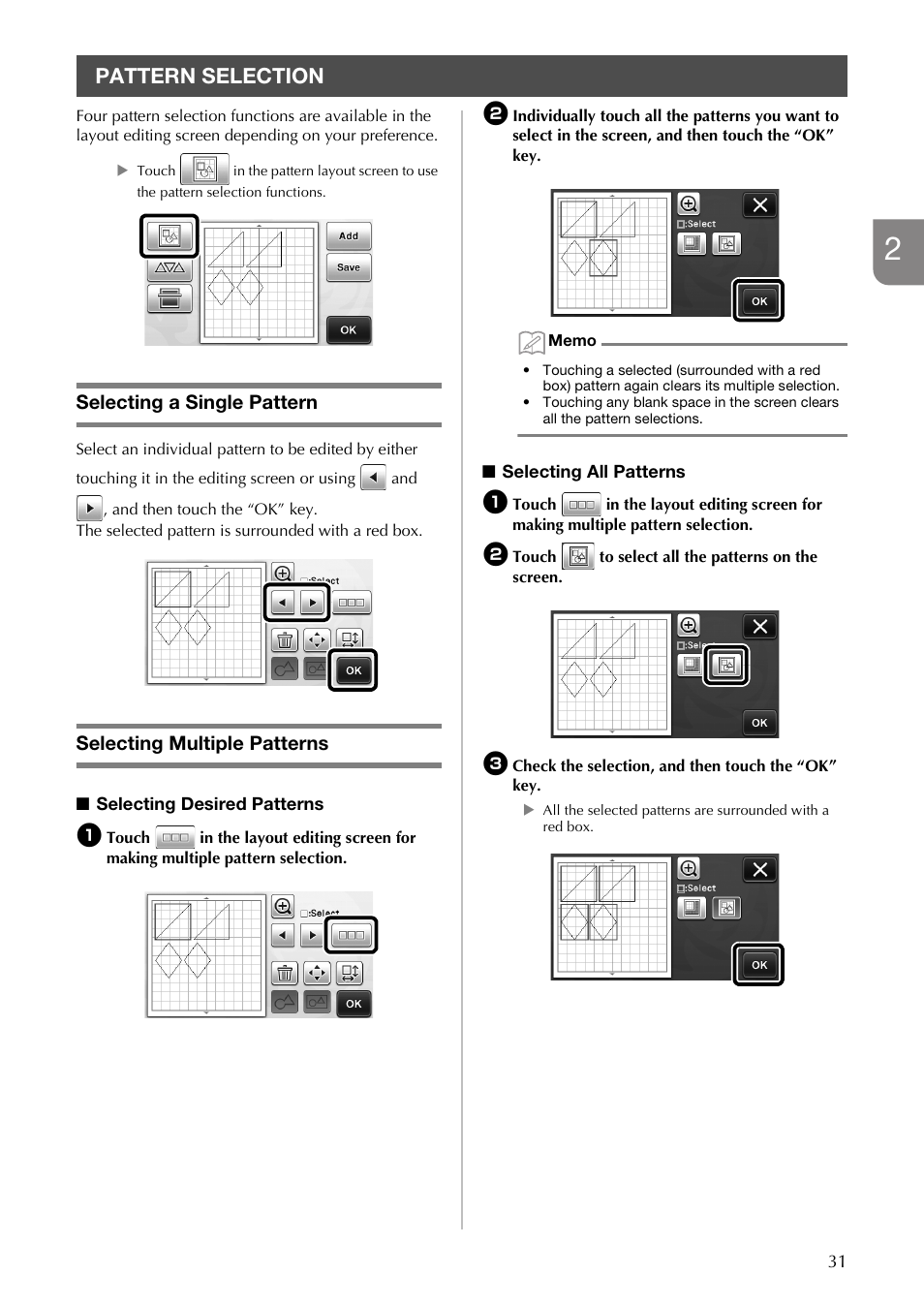 Pattern selection, Selecting a single pattern, Selecting multiple patterns | Brother CM100DM User Manual | Page 33 / 72