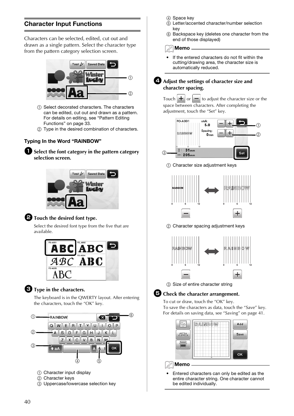 Character input functions | Brother CM100DM User Manual | Page 42 / 72