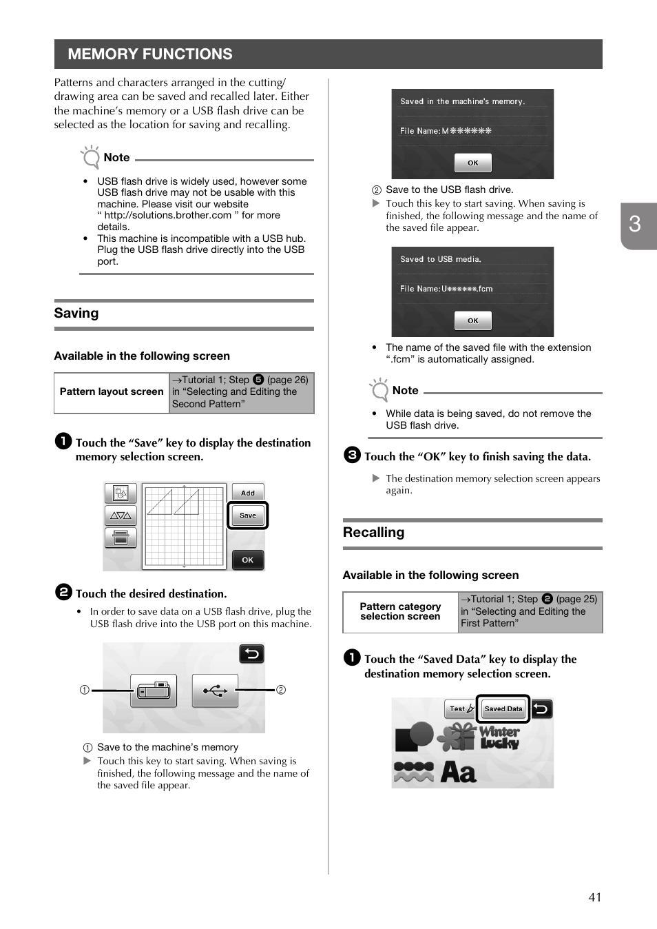 Saving, Recalling | Brother CM100DM User Manual | Page 43 / 72