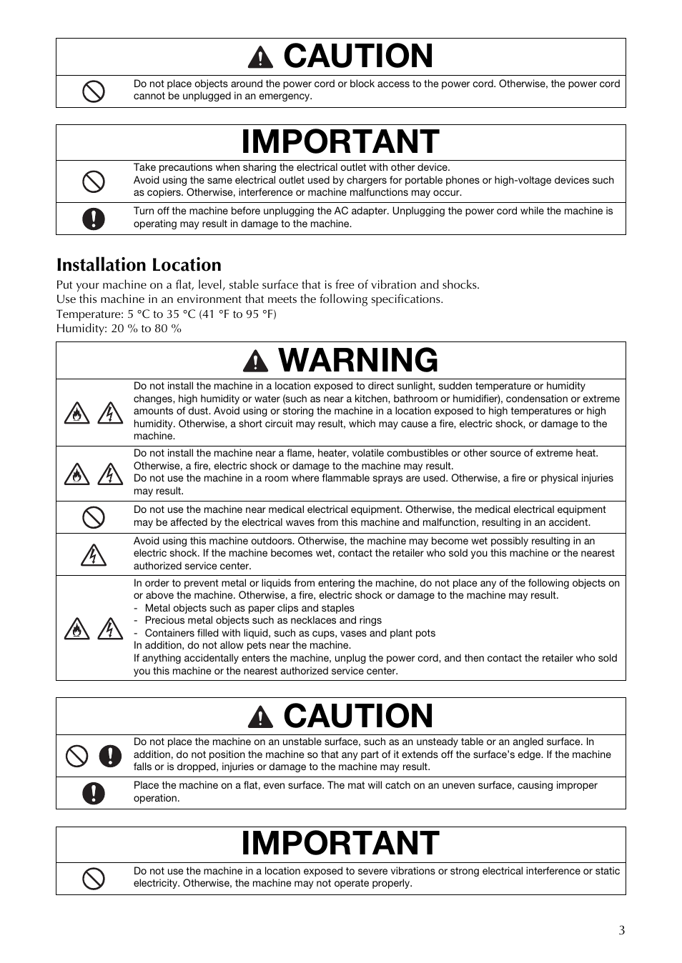 Caution, Important, Warning | Brother CM100DM User Manual | Page 5 / 72