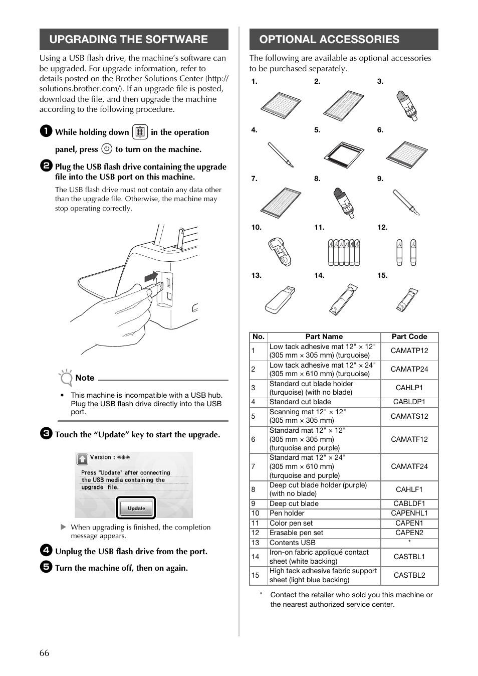 Upgrading the software optional accessories | Brother CM100DM User Manual | Page 68 / 72