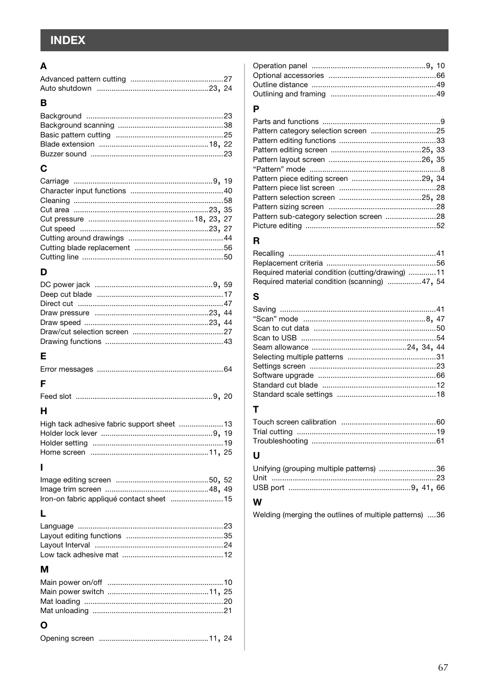Index | Brother CM100DM User Manual | Page 69 / 72