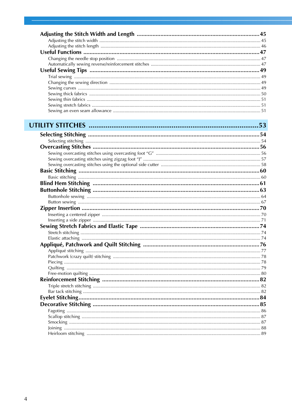 Utility stitches | Brother NX-200 User Manual | Page 10 / 111