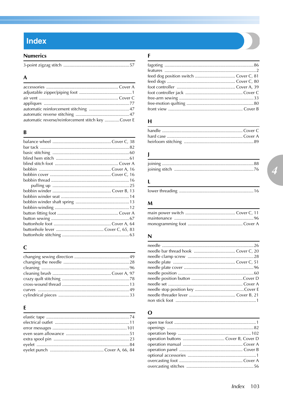 Index | Brother NX-200 User Manual | Page 109 / 111