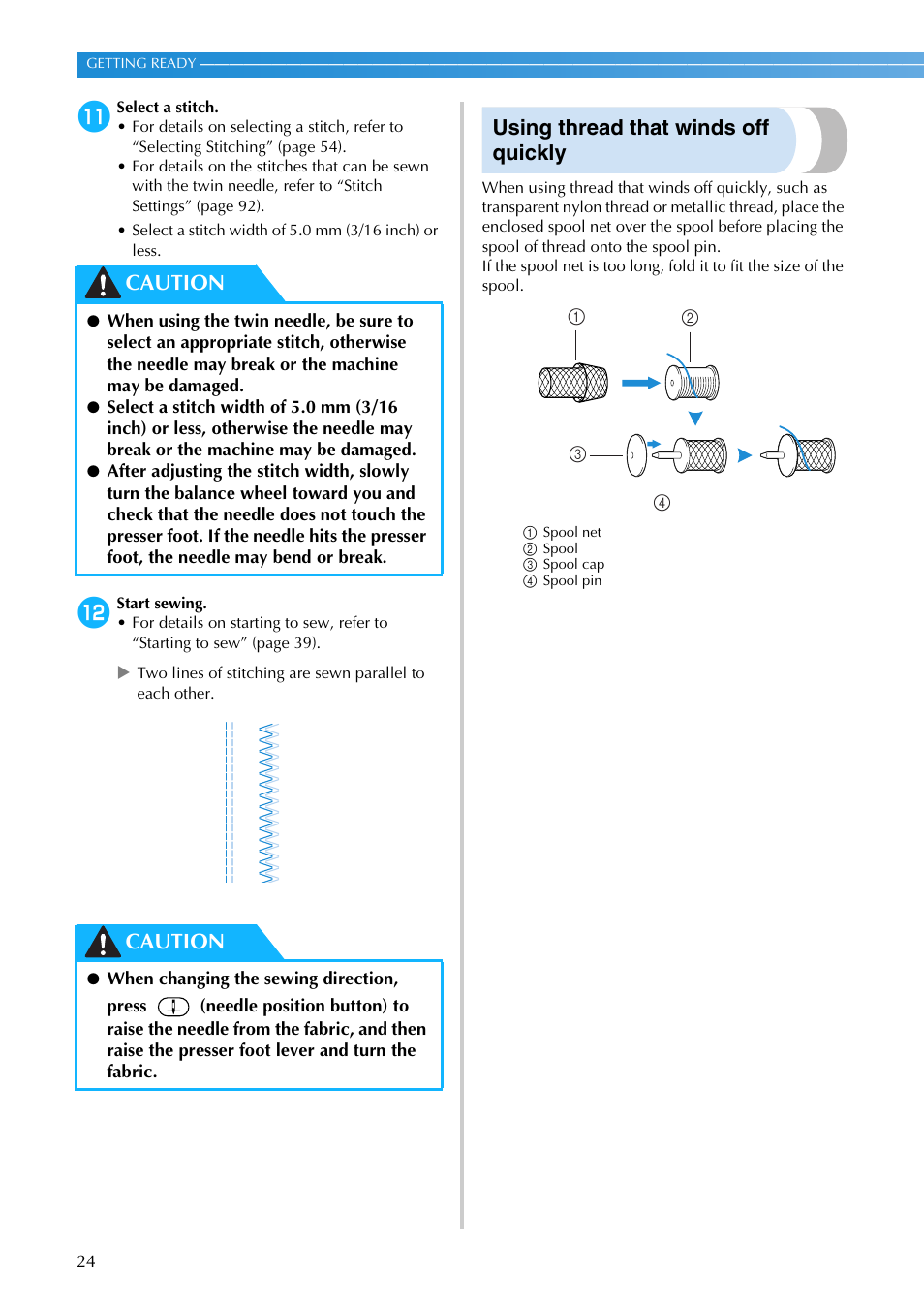 Using thread that winds off quickly, Caution | Brother NX-200 User Manual | Page 30 / 111