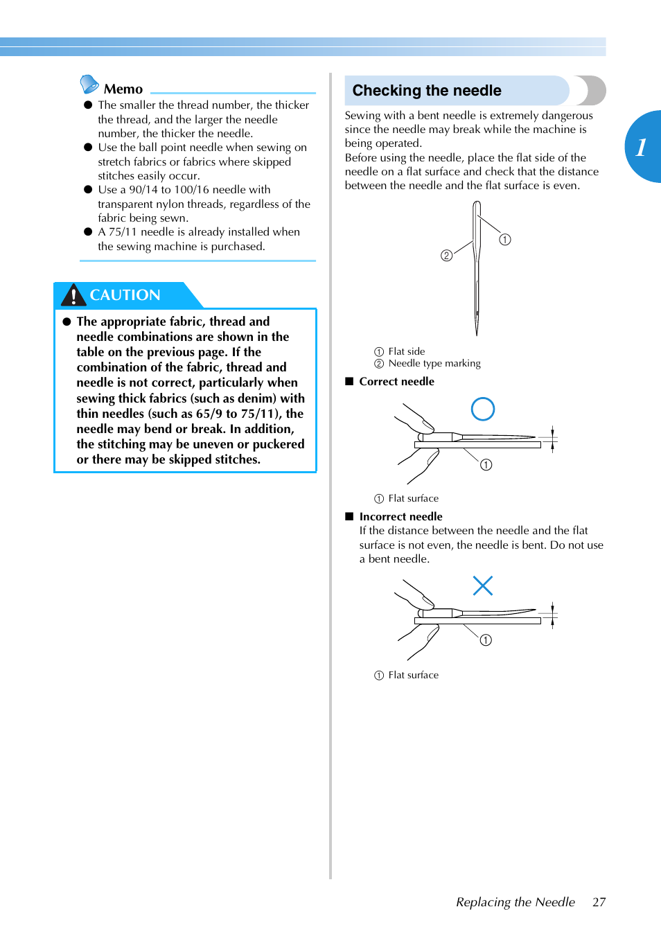 Checking the needle, Caution | Brother NX-200 User Manual | Page 33 / 111