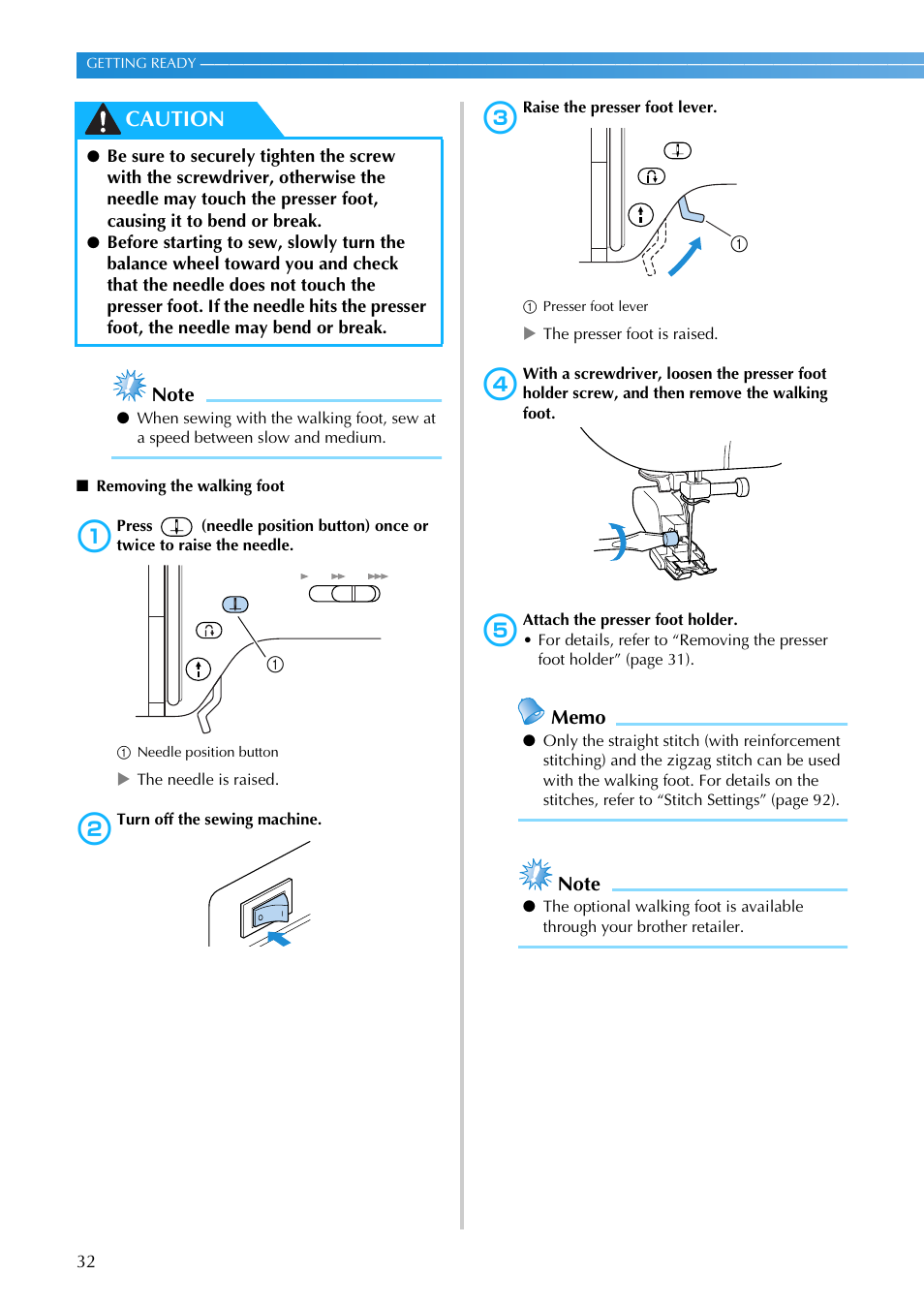 Caution | Brother NX-200 User Manual | Page 38 / 111