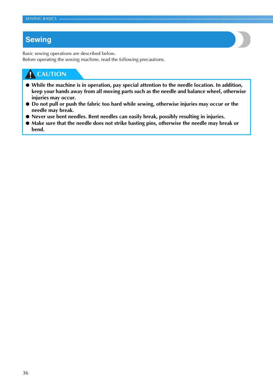 Sewing, Caution | Brother NX-200 User Manual | Page 42 / 111