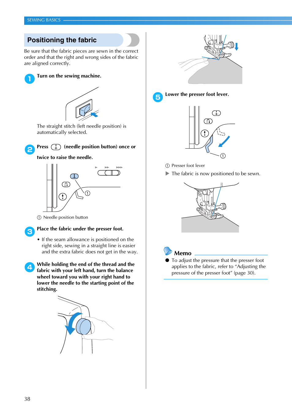 Positioning the fabric | Brother NX-200 User Manual | Page 44 / 111