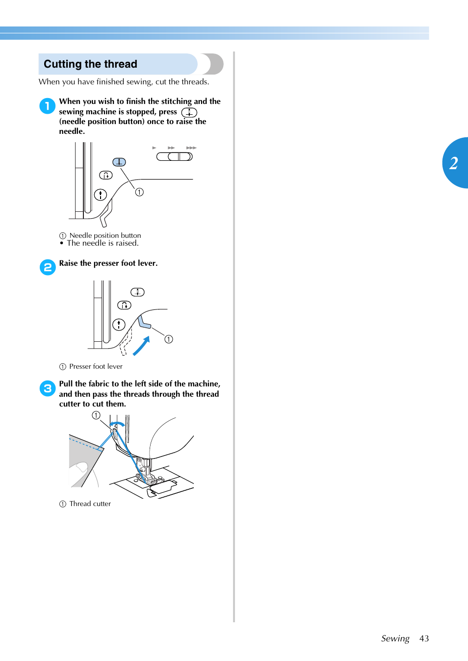 Cutting the thread | Brother NX-200 User Manual | Page 49 / 111