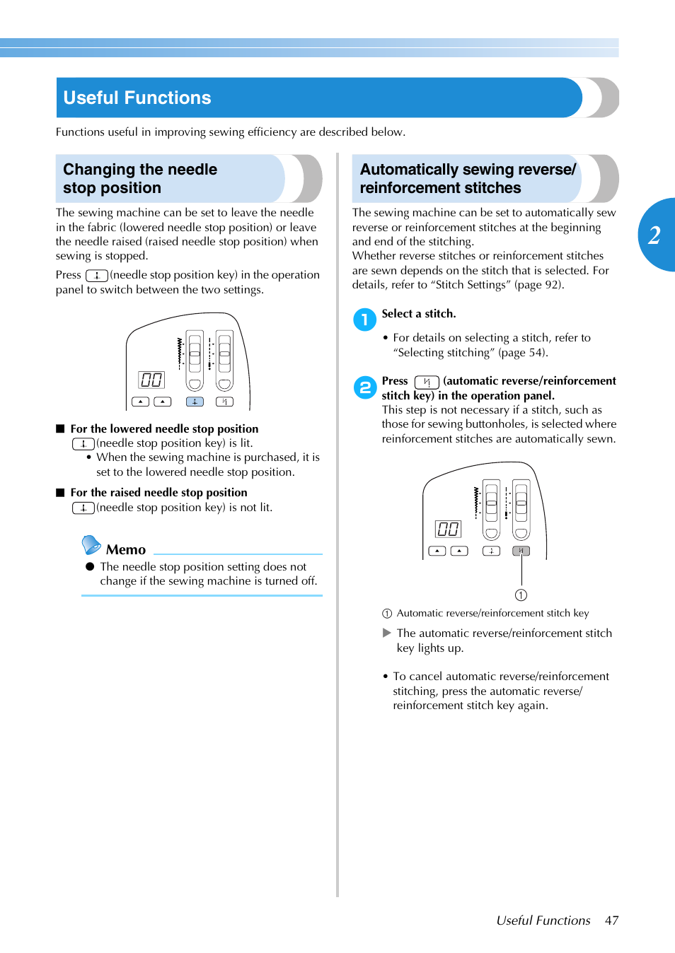 Useful functions, Changing the needle stop position | Brother NX-200 User Manual | Page 53 / 111