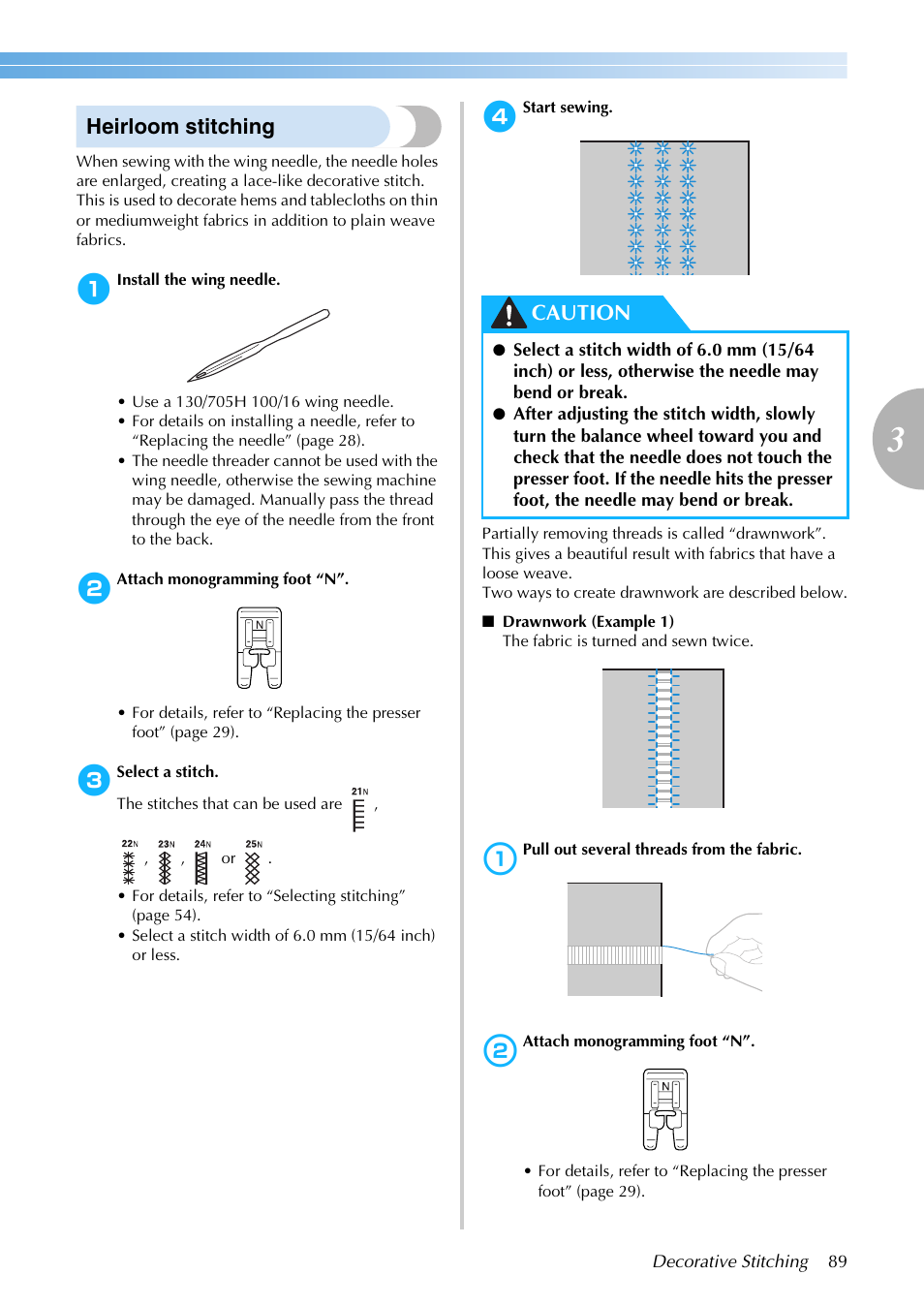 Heirloom stitching, Caution | Brother NX-200 User Manual | Page 95 / 111