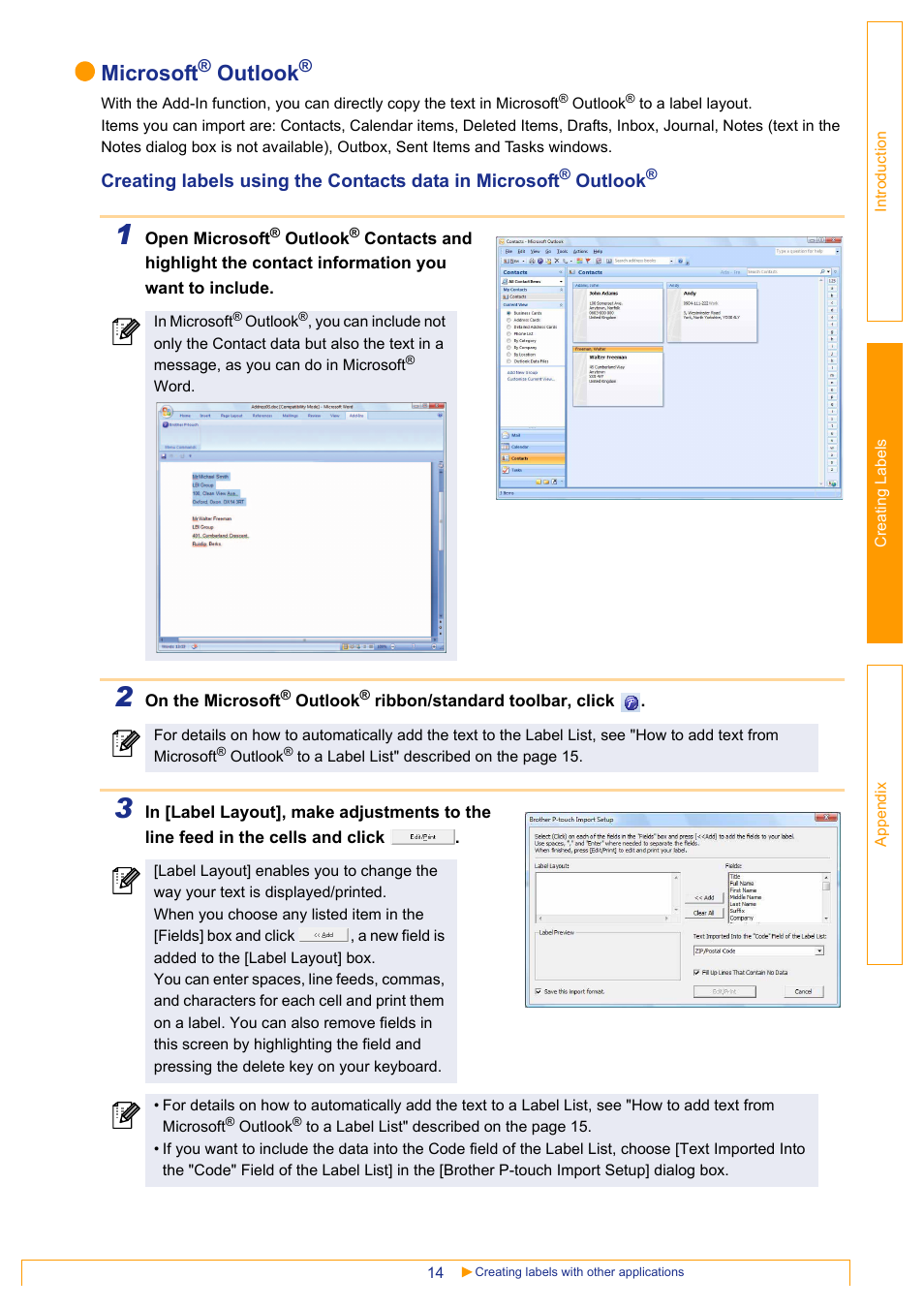 Microsoft, Outlook | Brother PT-18RKT User Manual | Page 14 / 32