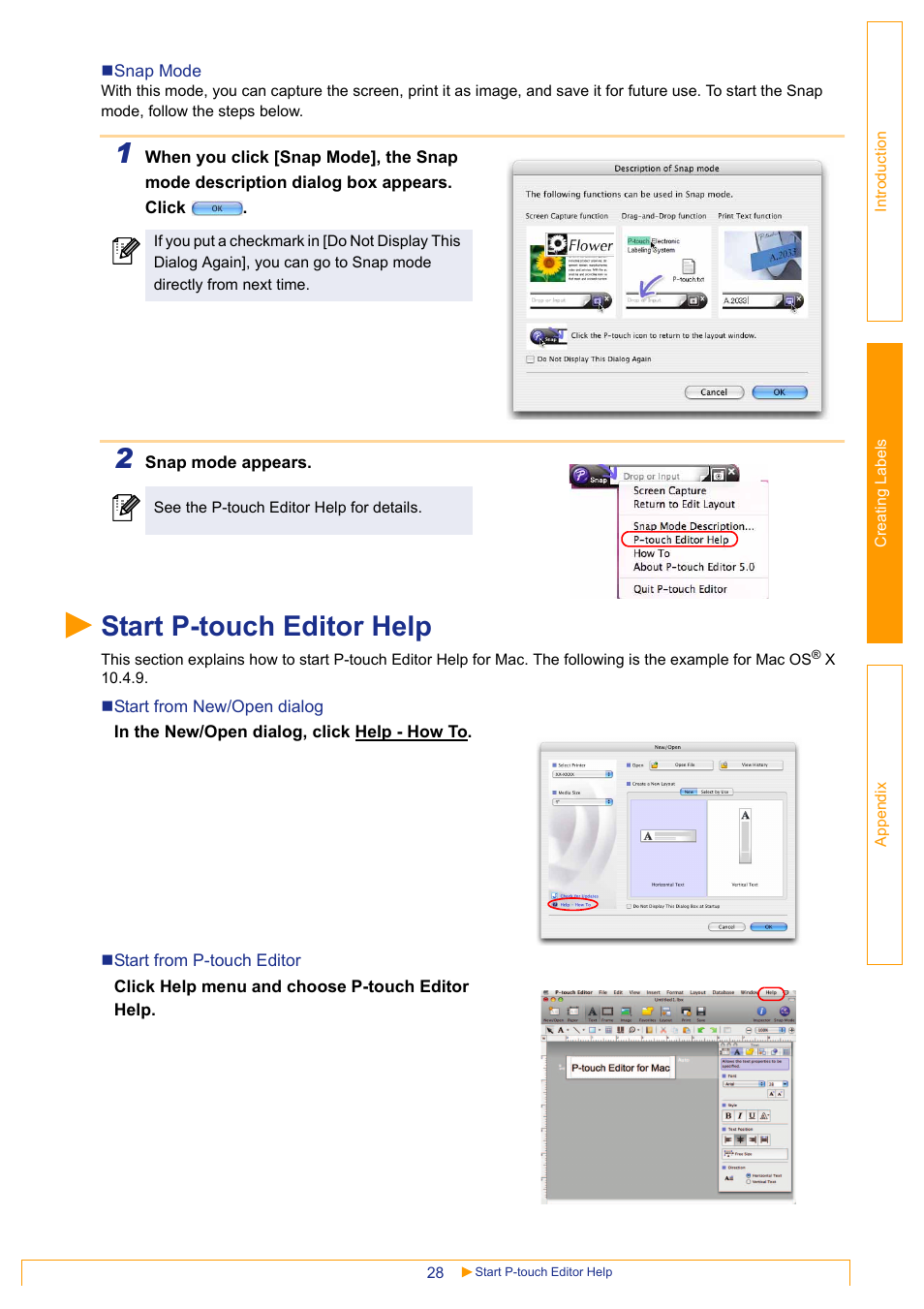 Start p-touch editor help | Brother PT-18RKT User Manual | Page 28 / 32