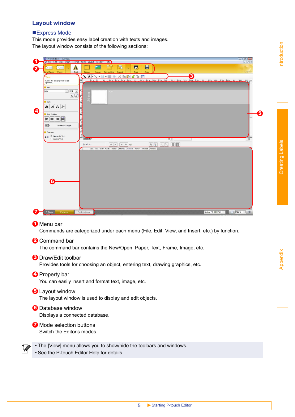 Layout window | Brother PT-18RKT User Manual | Page 5 / 32