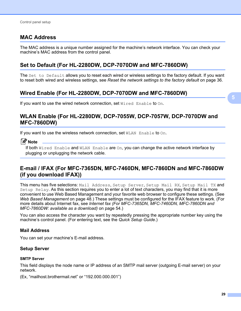 Mac address, Mail address, Setup server | If you download ifax)), 5mac address | Brother MFC 7460DN User Manual | Page 34 / 82