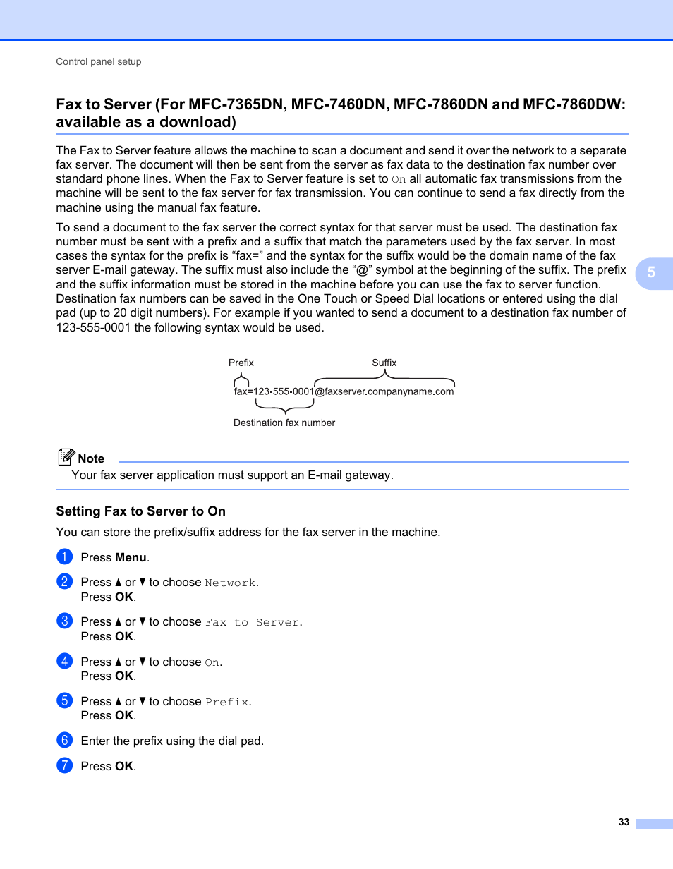 Setting fax to server to on, Available as a download) | Brother MFC 7460DN User Manual | Page 38 / 82