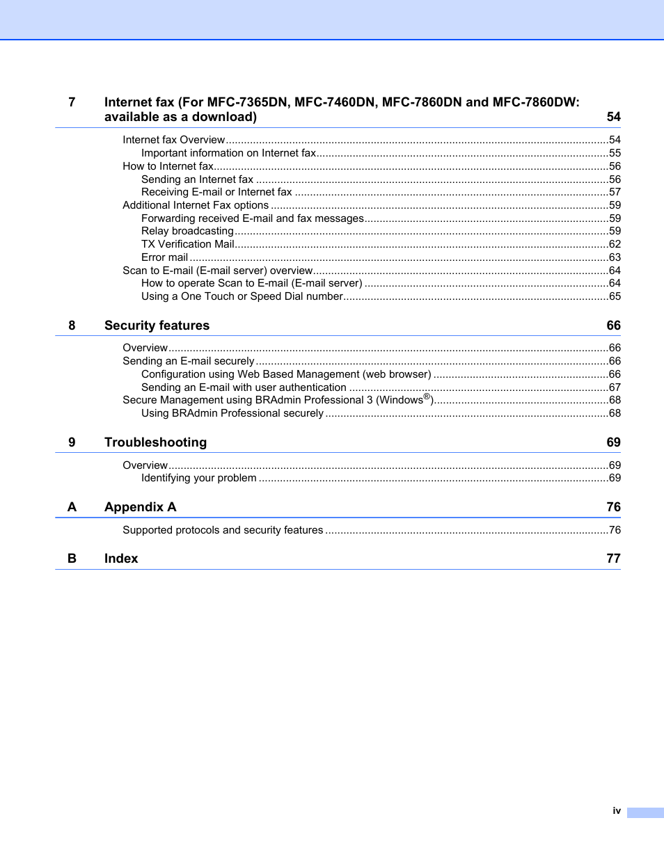 Brother MFC 7460DN User Manual | Page 5 / 82