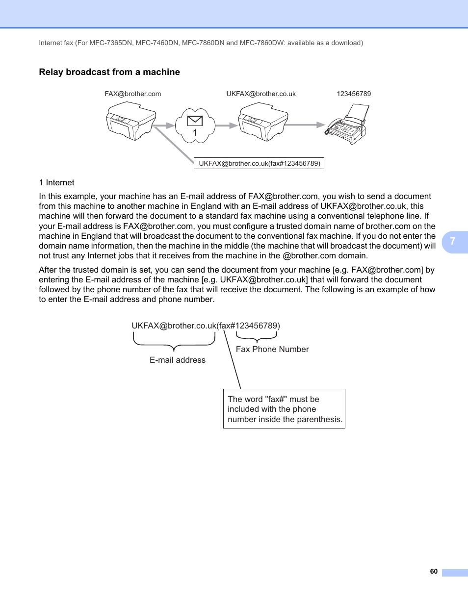 Relay broadcast from a machine | Brother MFC 7460DN User Manual | Page 65 / 82