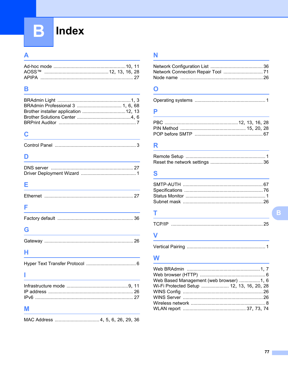 Index | Brother MFC 7460DN User Manual | Page 82 / 82