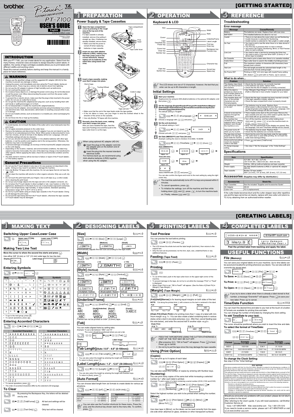 Brother PT-7100 User Manual | 1 page