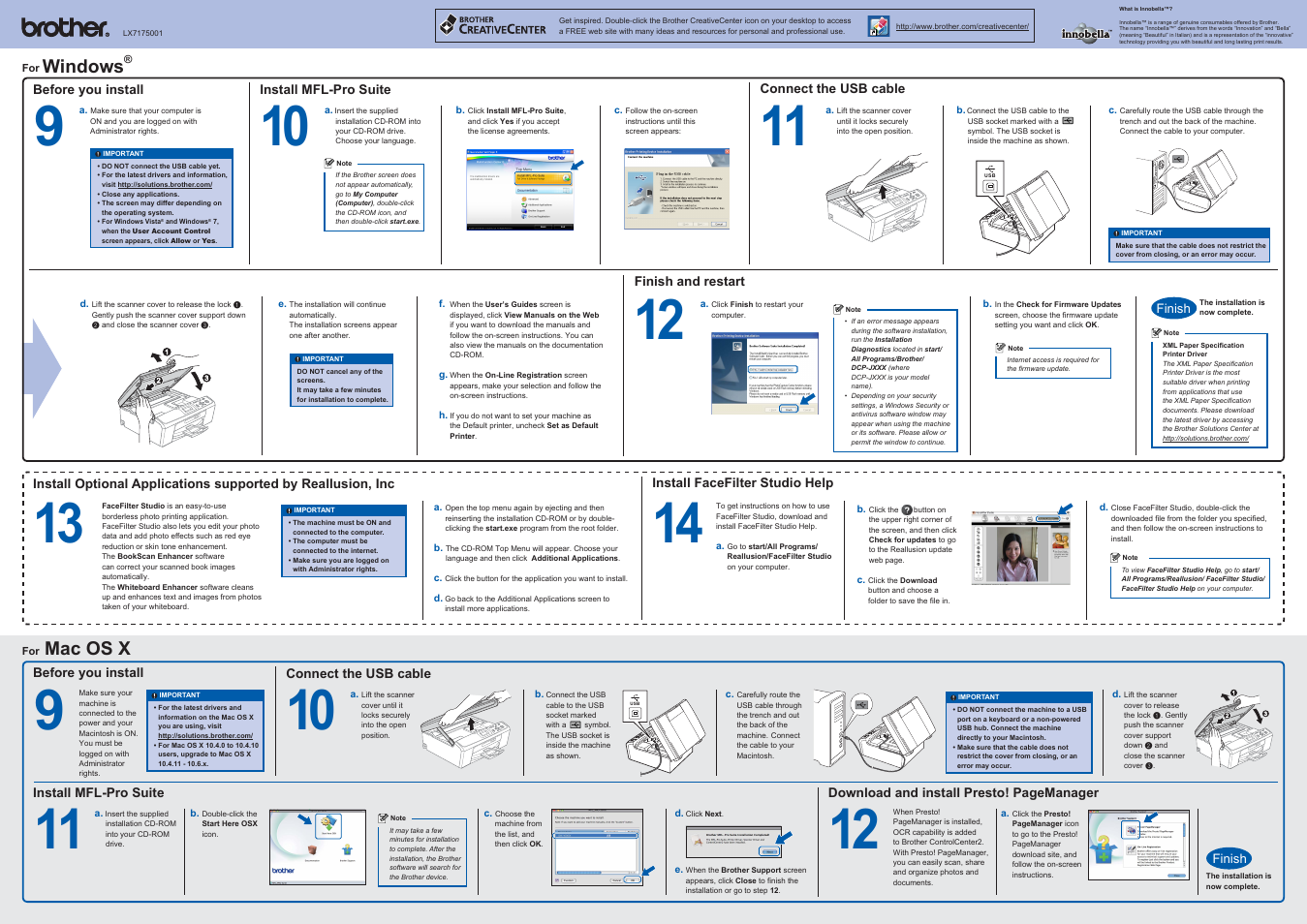 Windows, Mac os x | Brother DCP-J125 User Manual | Page 2 / 2