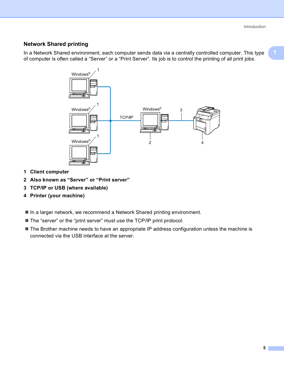 Network shared printing | Brother MFC-9440CN User Manual | Page 13 / 103