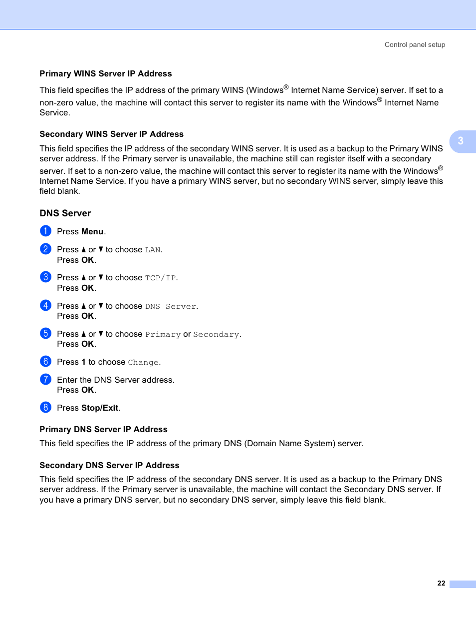 Dns server | Brother MFC-9440CN User Manual | Page 30 / 103