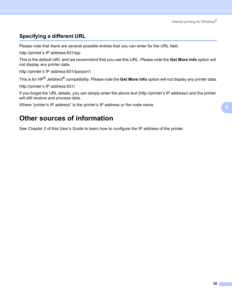 Specifying a different url, Other sources of information, 6specifying a different url | Brother MFC-9440CN User Manual | Page 46 / 103